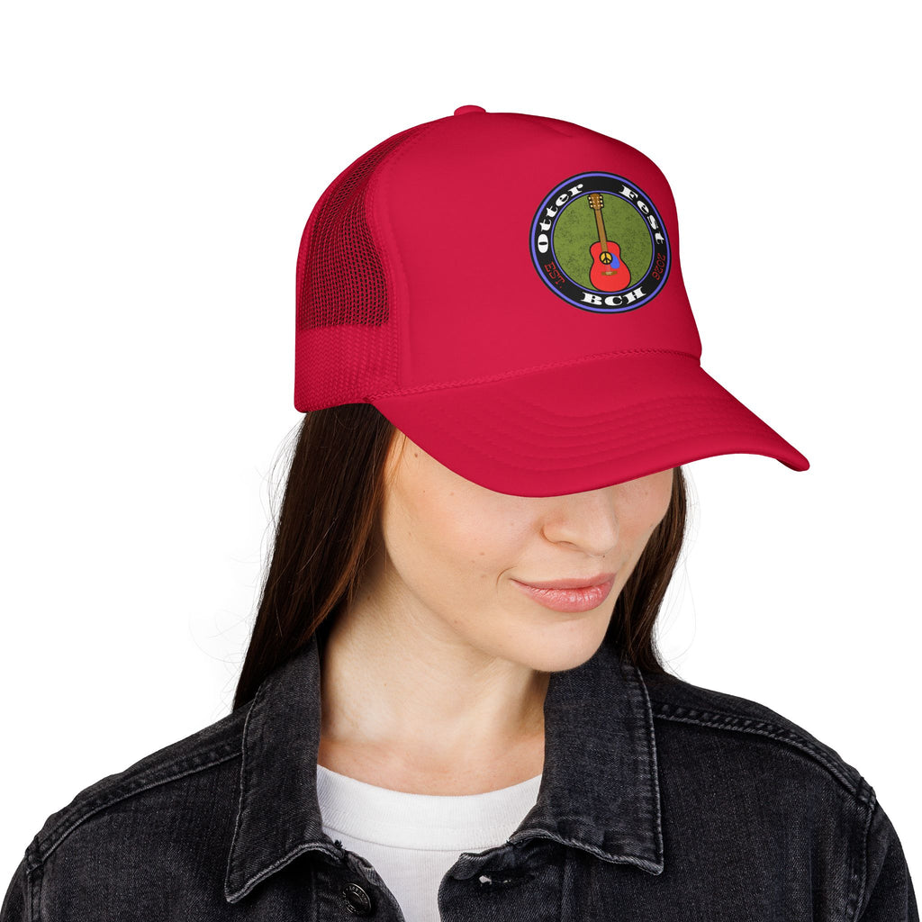 Otter Fest Retro Peace Sign/ Acoustic Guitar Patch Foam Trucker Hat |