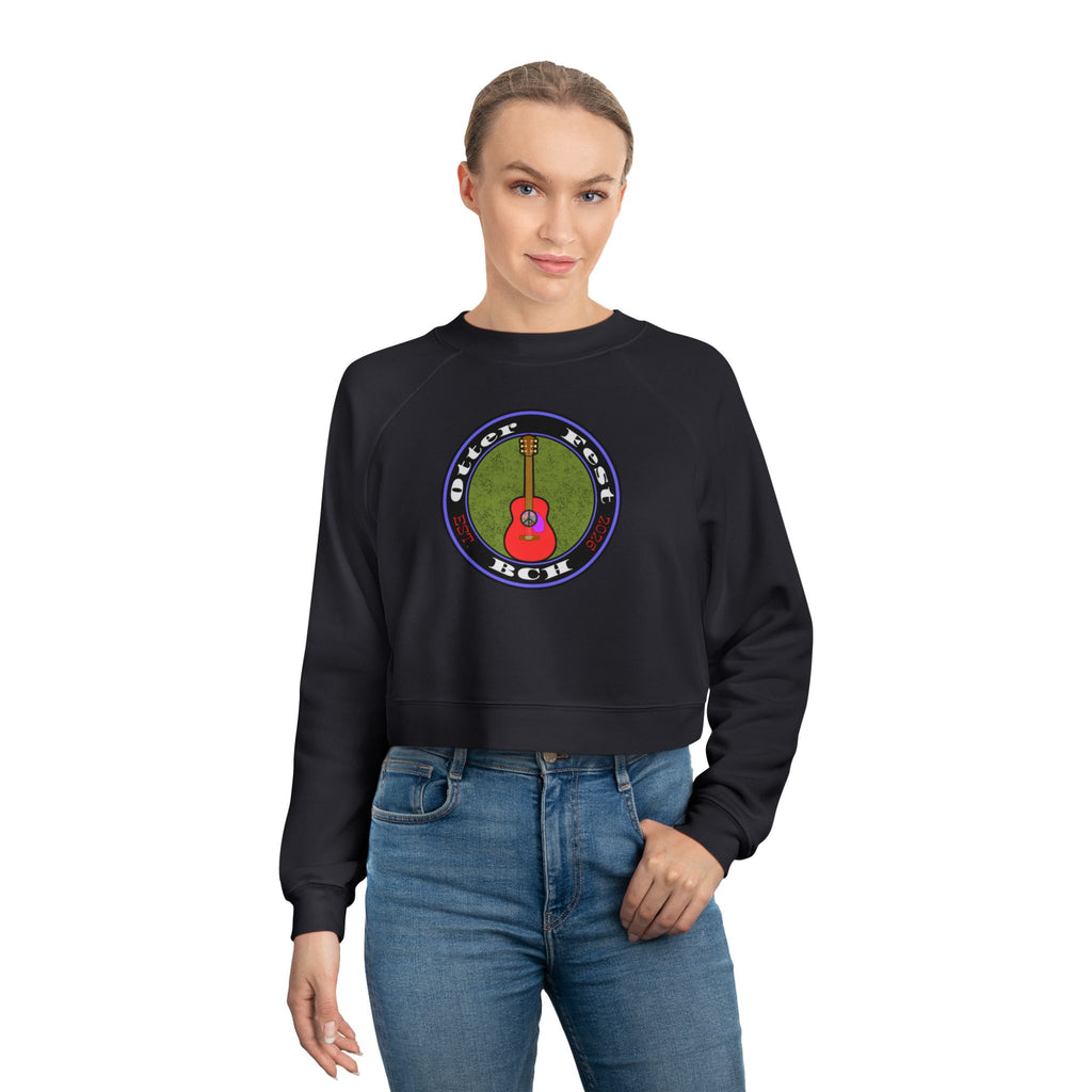 Otter Fest Acoustic Guitar Rose Patch circle design Cropped Pullover | Guitar music motif