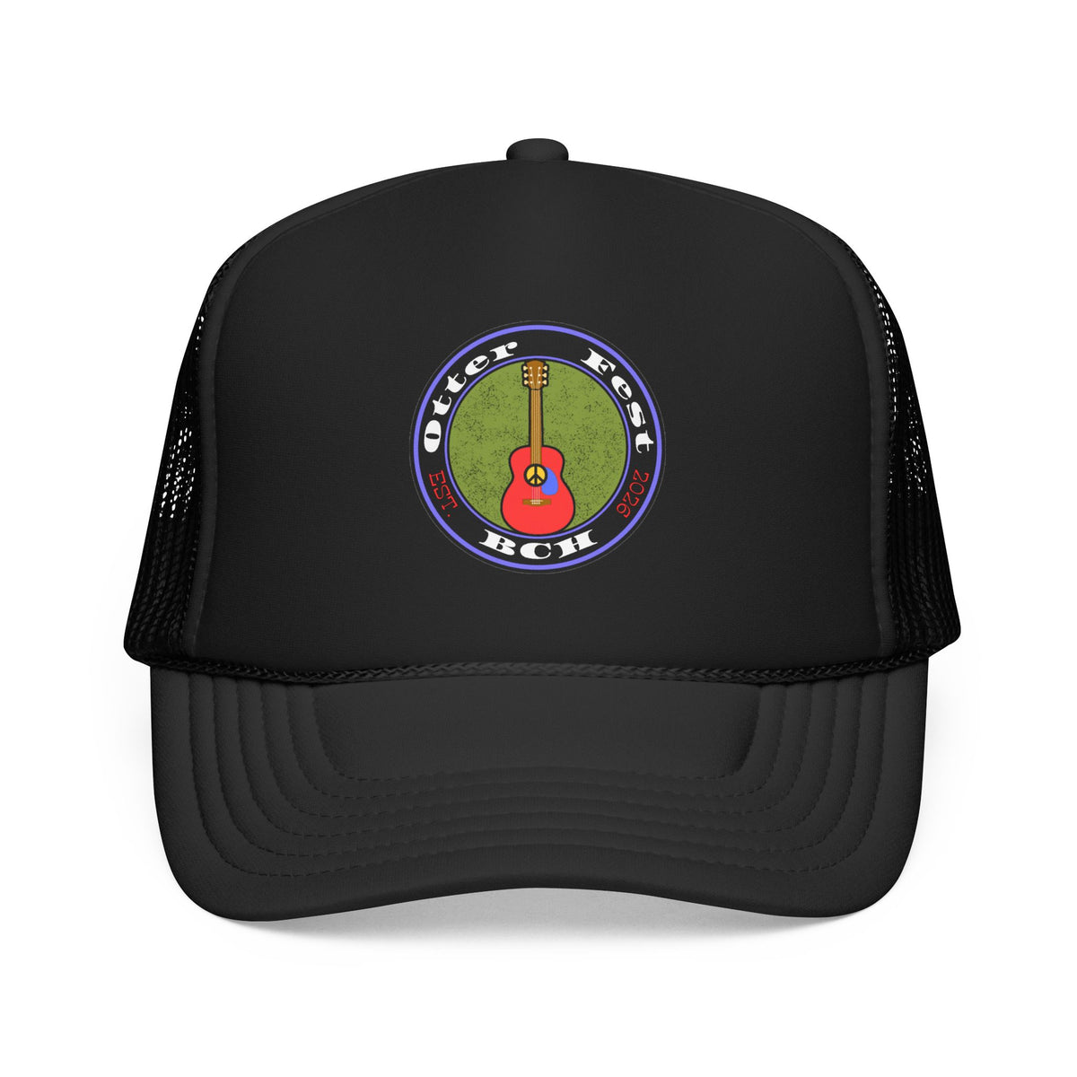 Otter Fest Retro Peace Sign/ Acoustic Guitar Patch Foam Trucker Hat |