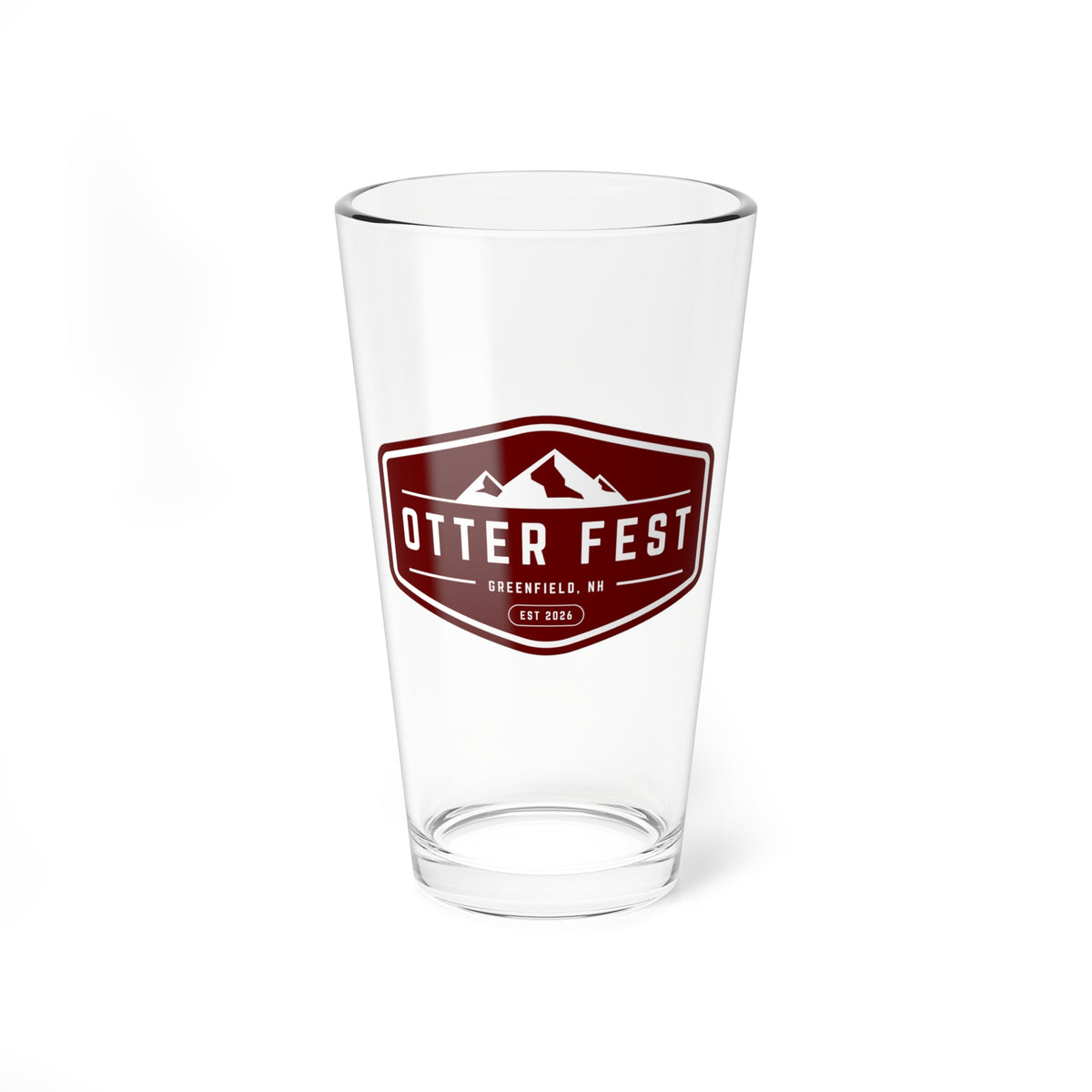 Burgundy Otter Fest Mountain Badge Mixing Glass | 16oz Pint Glass