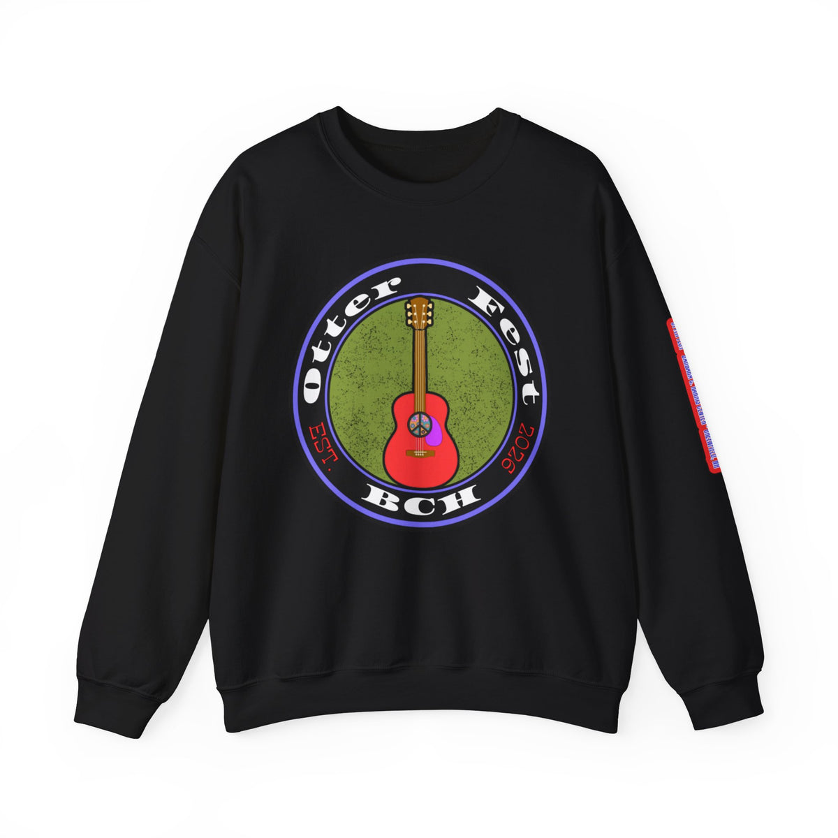 Acoustic Guitar Circle Logo Sweatshirt | Retro Folk Music Graphic