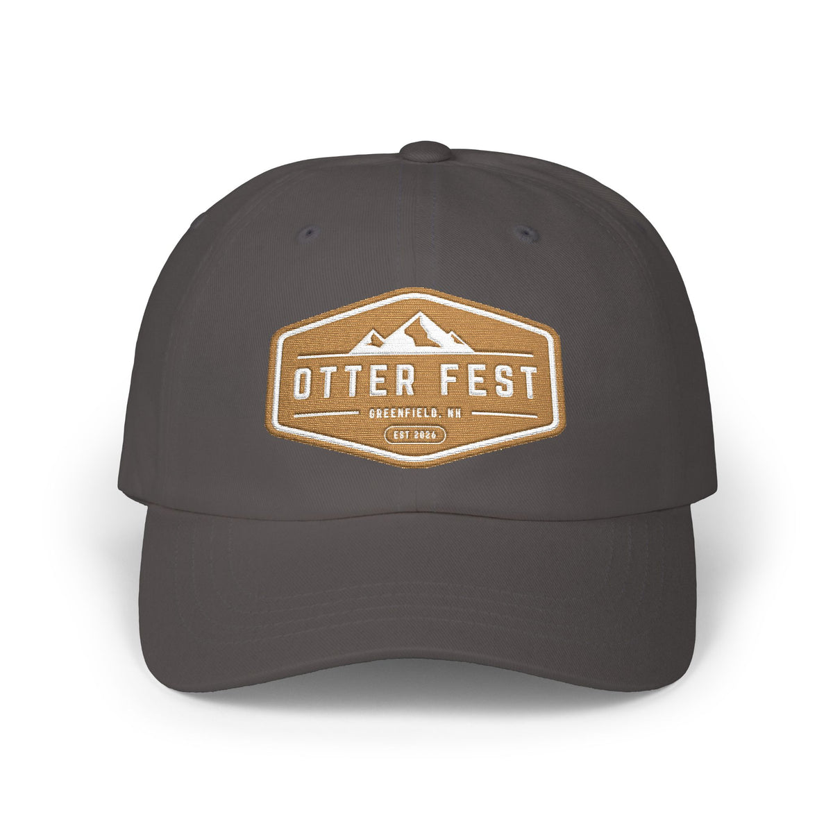 Otter Fest  Golden Mountain Badge Classic Dad Cap | outdoor logo hat