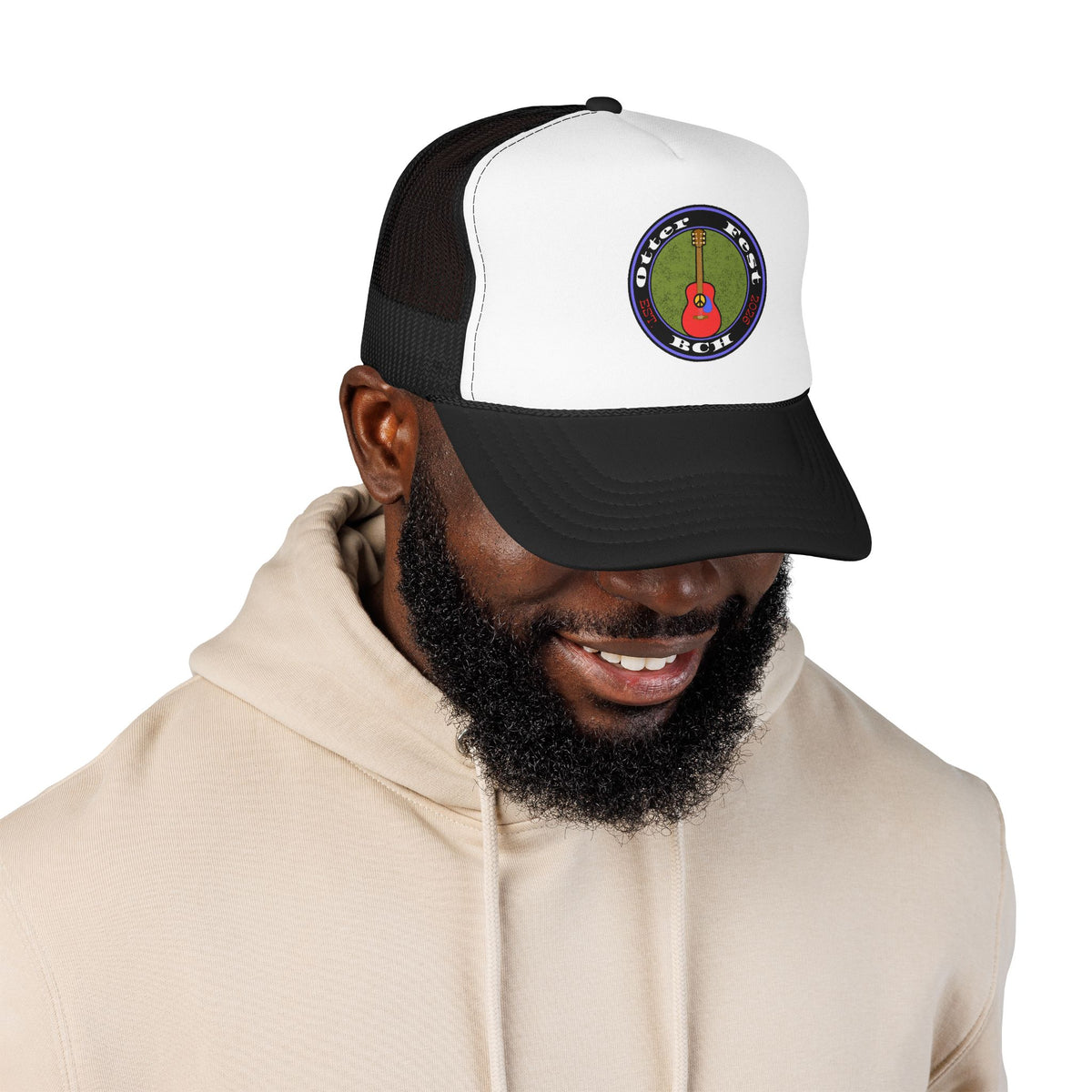 Otter Fest Retro Peace Sign/ Acoustic Guitar Patch Foam Trucker Hat |