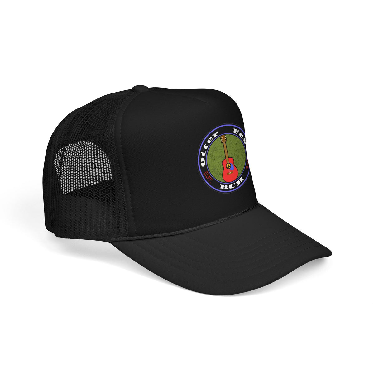 Otter Fest Retro Peace Sign/ Acoustic Guitar Patch Foam Trucker Hat |