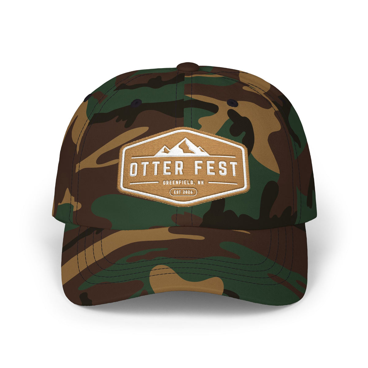 Otter Fest  Golden Mountain Badge Classic Dad Cap | outdoor logo hat