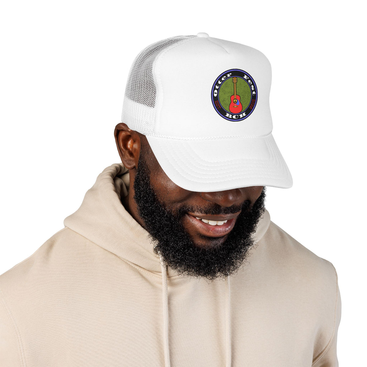Otter Fest Retro Peace Sign/ Acoustic Guitar Patch Foam Trucker Hat |