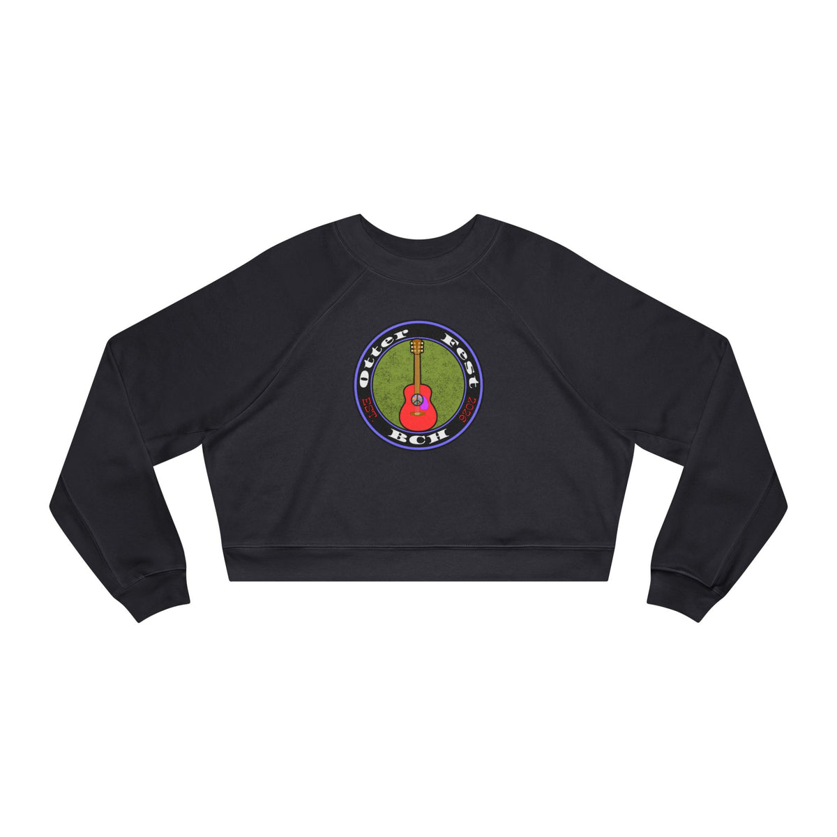 Otter Fest Acoustic Guitar Rose Patch circle design Cropped Pullover | Guitar music motif