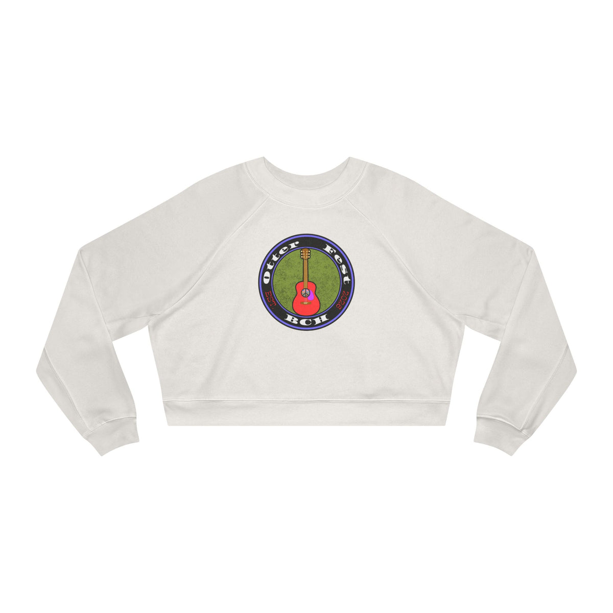 Otter Fest Acoustic Guitar Rose Patch circle design Cropped Pullover | Guitar music motif