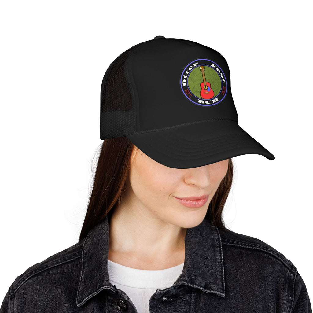 Otter Fest Retro Peace Sign/ Acoustic Guitar Patch Foam Trucker Hat |