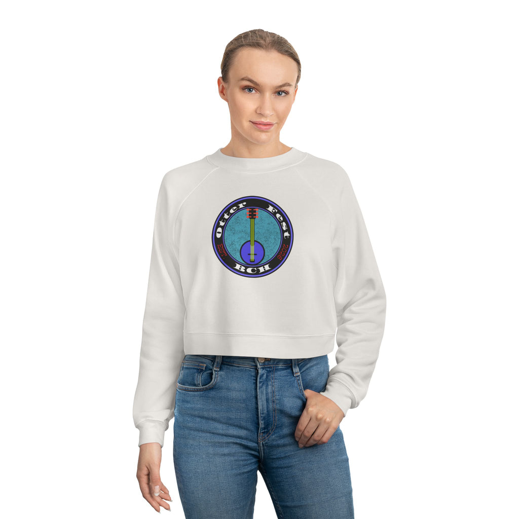 Otter Fest Picking' & Grinning Women's Cropped Banjo Sweatshirt | Musician Instrument Graphic
