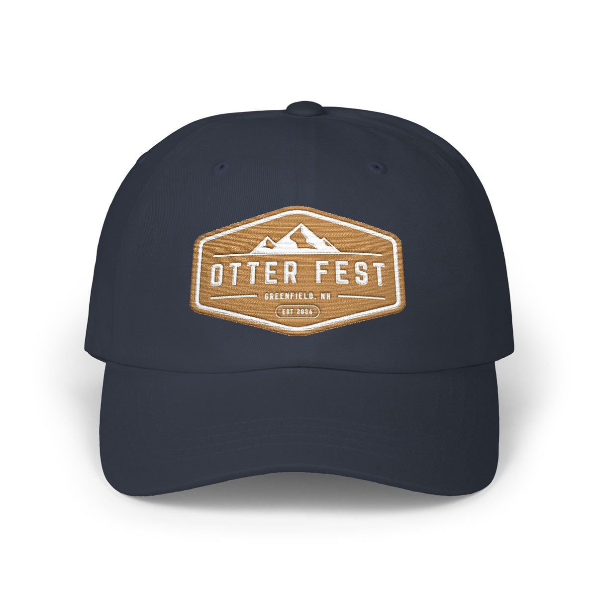 Otter Fest  Golden Mountain Badge Classic Dad Cap | outdoor logo hat