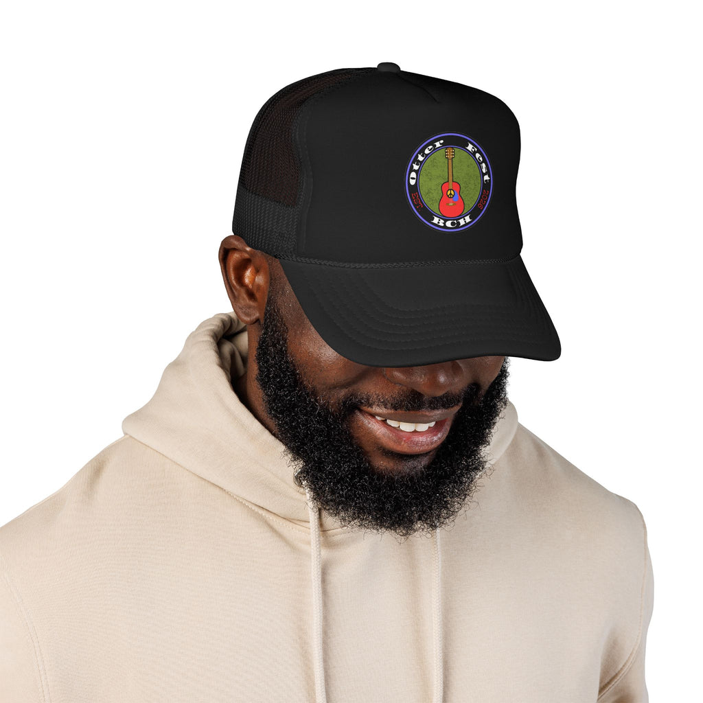 Otter Fest Retro Peace Sign/ Acoustic Guitar Patch Foam Trucker Hat |