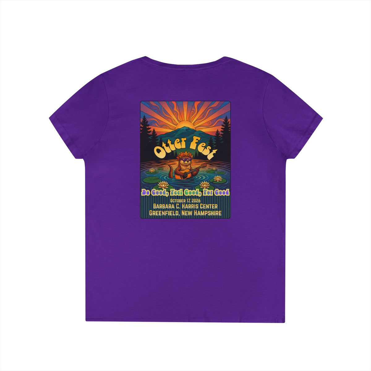 Otter Fest graphic V-Neck T-Shirt | Otter Illustration, Sunset Lake Scene