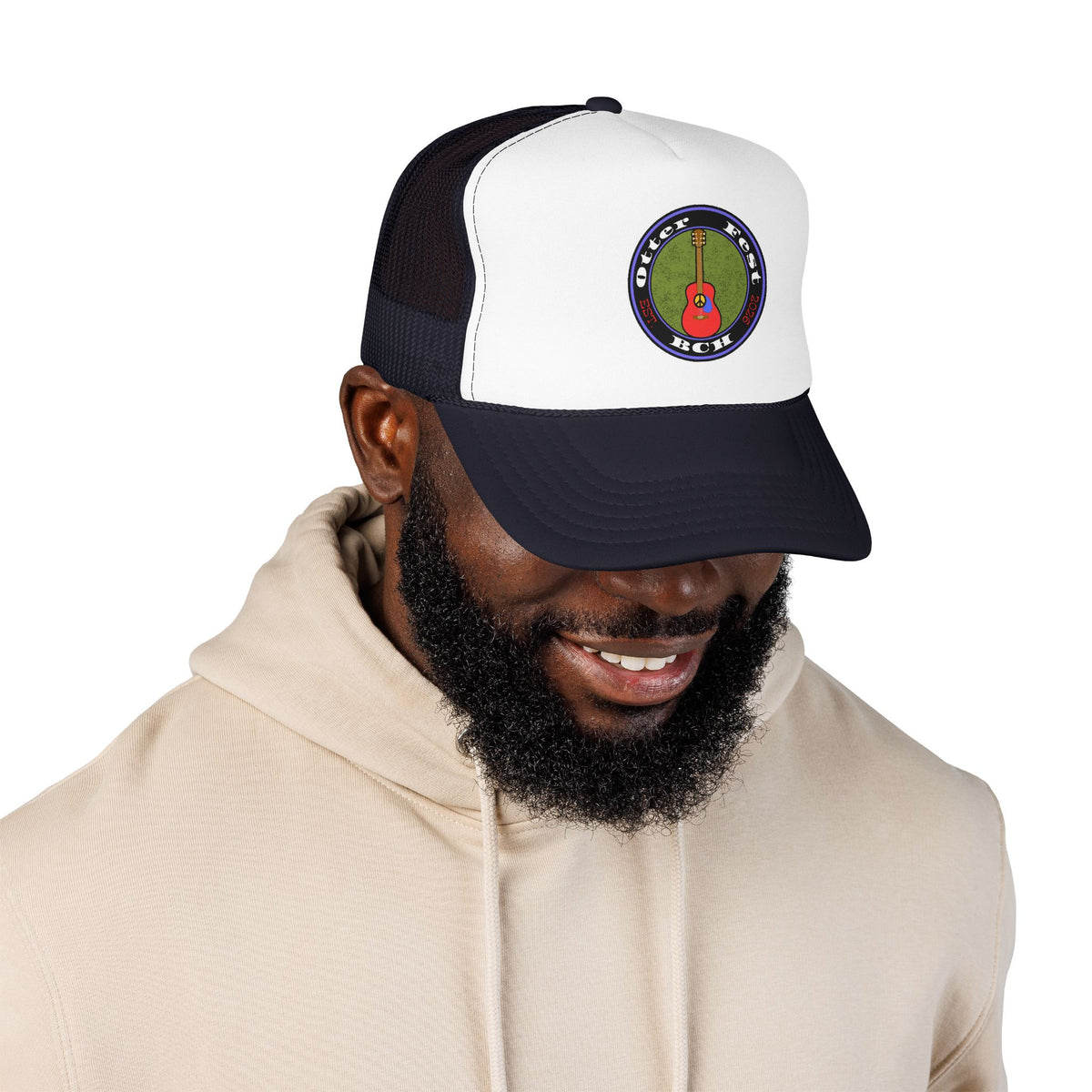 Otter Fest Retro Peace Sign/ Acoustic Guitar Patch Foam Trucker Hat |