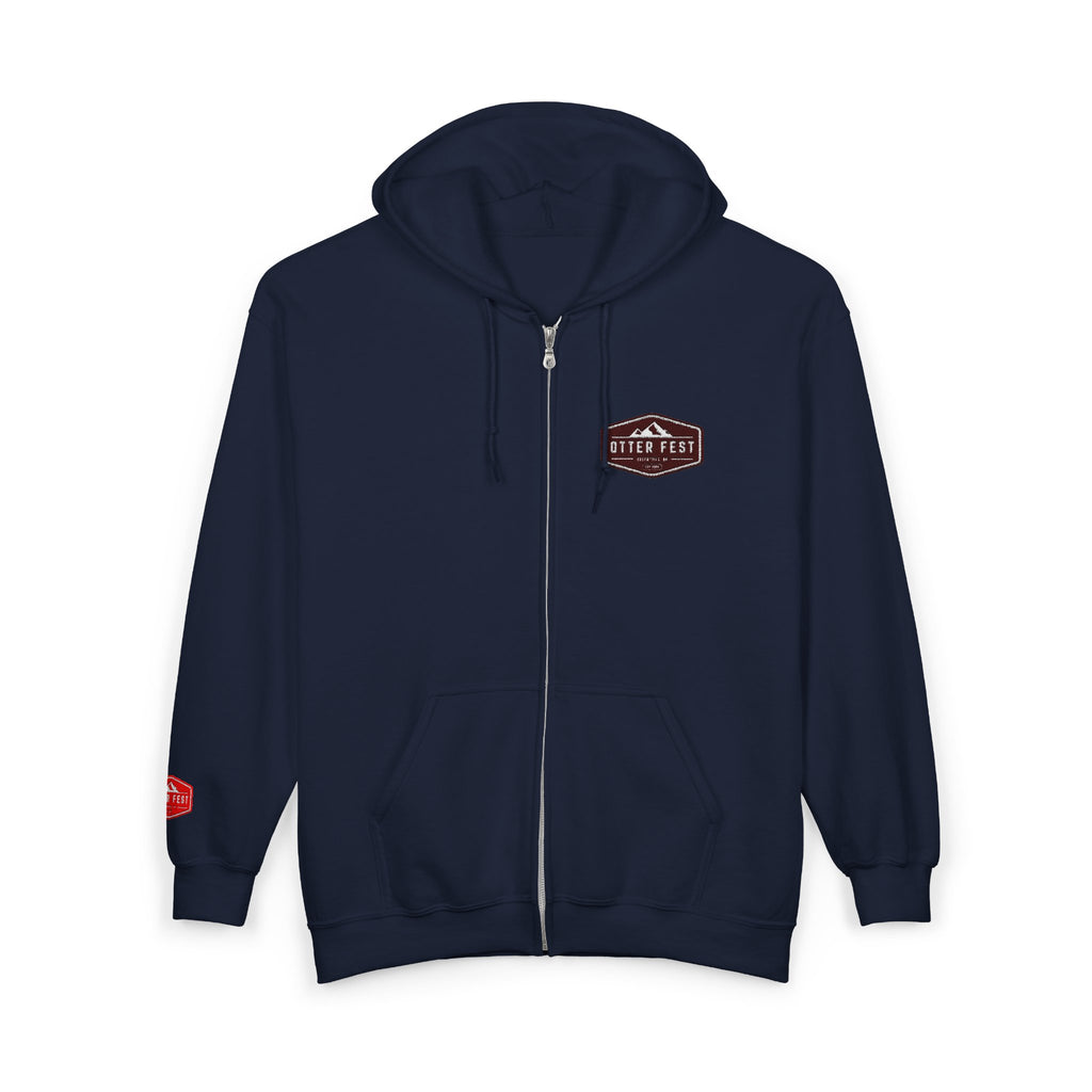 Otter Fest Shield Logo Zip Hoodie | White Full-Zip Sweatshirt