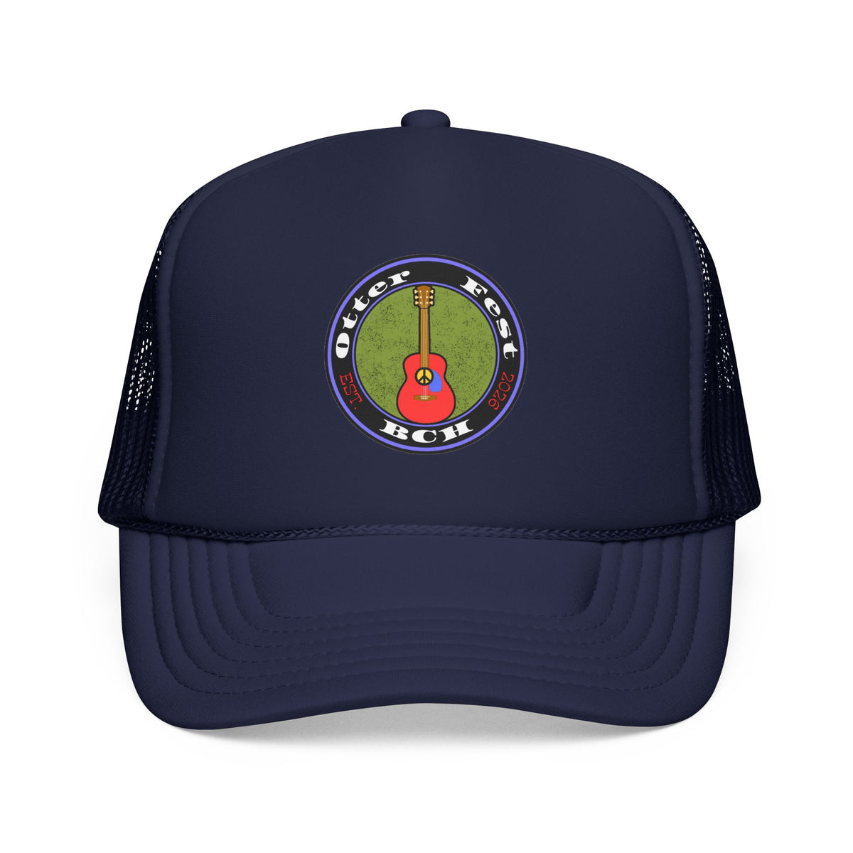 Otter Fest Retro Peace Sign/ Acoustic Guitar Patch Foam Trucker Hat |