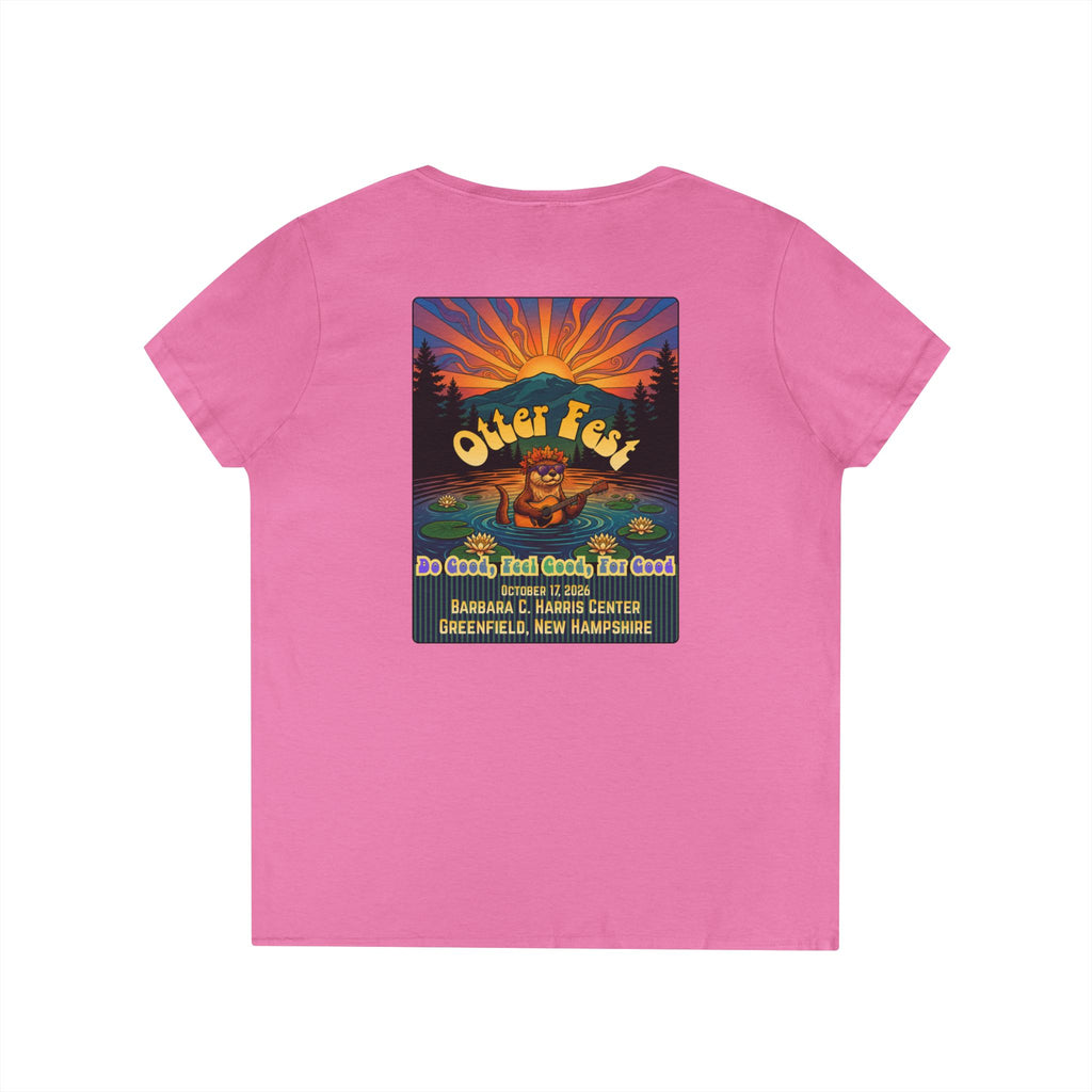 Otter Fest graphic V-Neck T-Shirt | Otter Illustration, Sunset Lake Scene