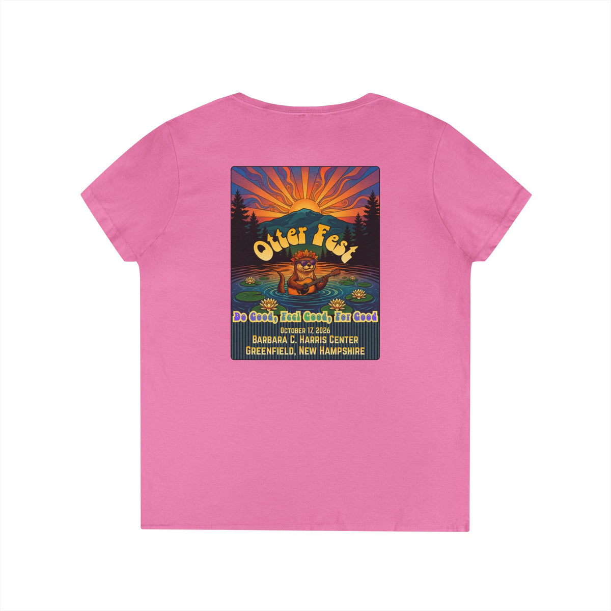 Otter Fest graphic V-Neck T-Shirt | Otter Illustration, Sunset Lake Scene