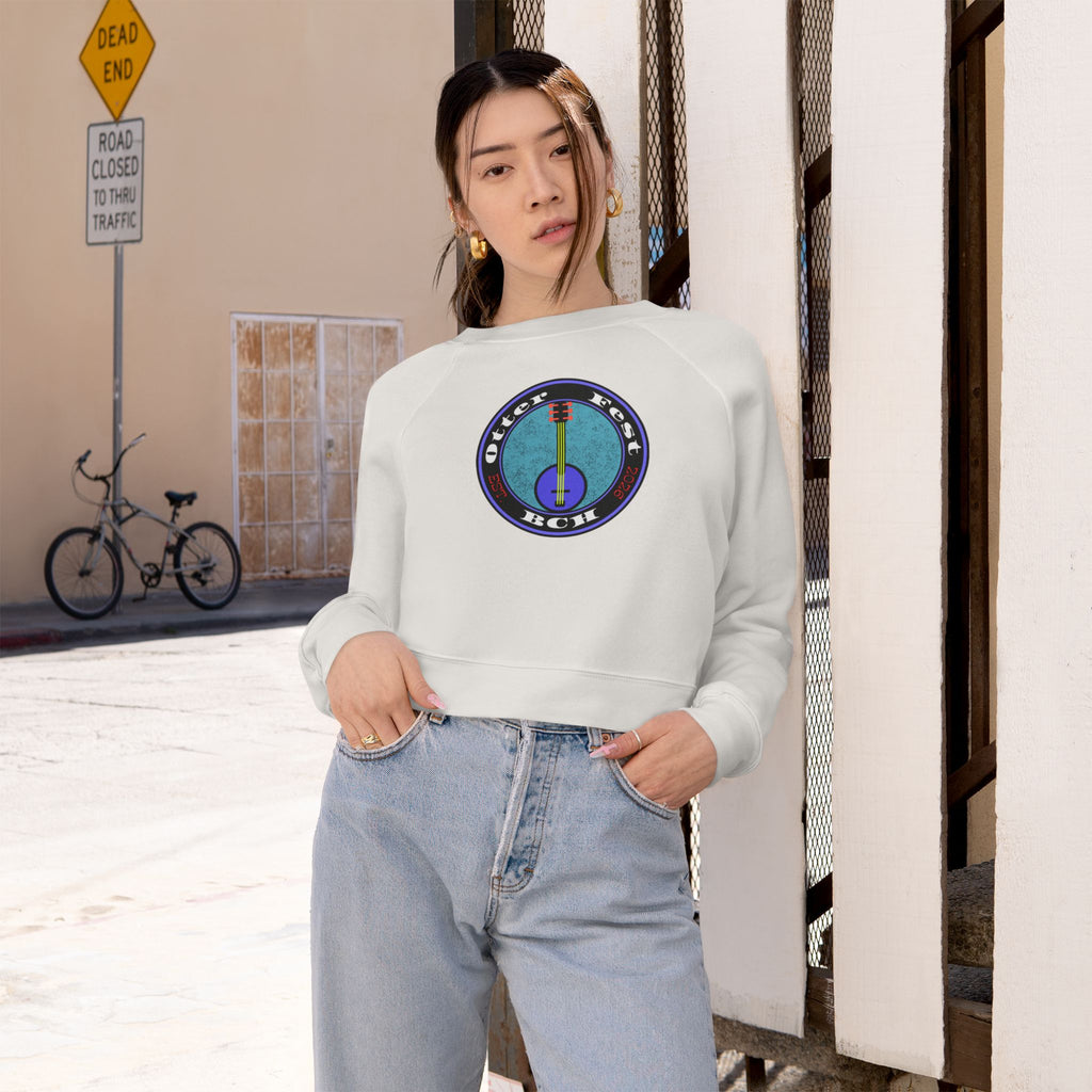Otter Fest Picking' & Grinning Women's Cropped Banjo Sweatshirt | Musician Instrument Graphic