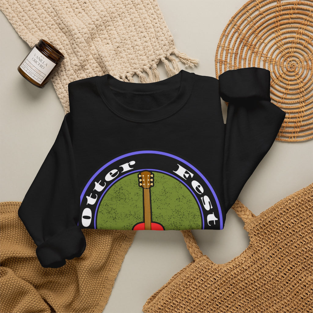 Acoustic Guitar Circle Logo Sweatshirt | Retro Folk Music Graphic