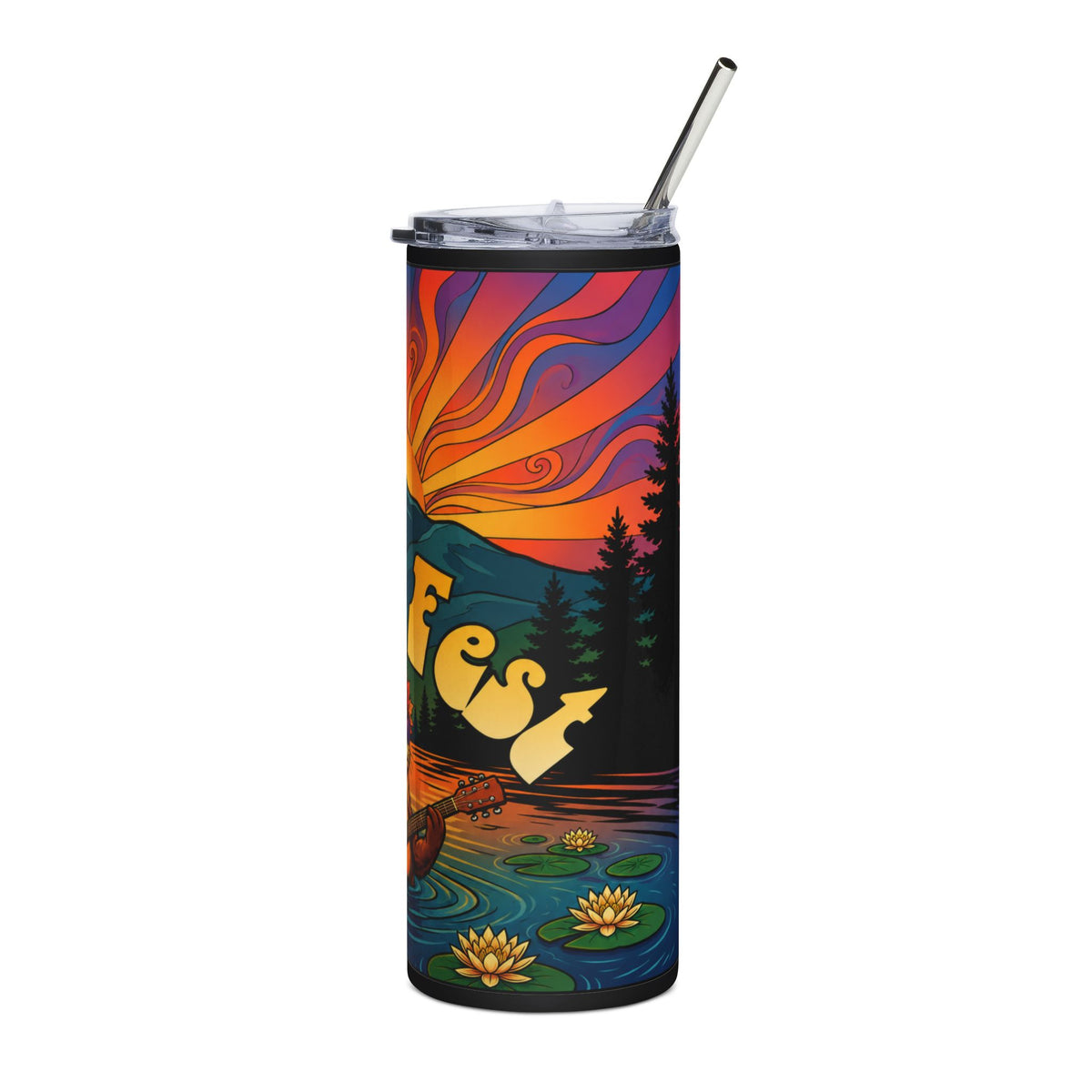 Otter Fest Clem Lake-side Guitar Jams Stainless Straw & Tumbler | 20oz Stainless Steel Tumbler
