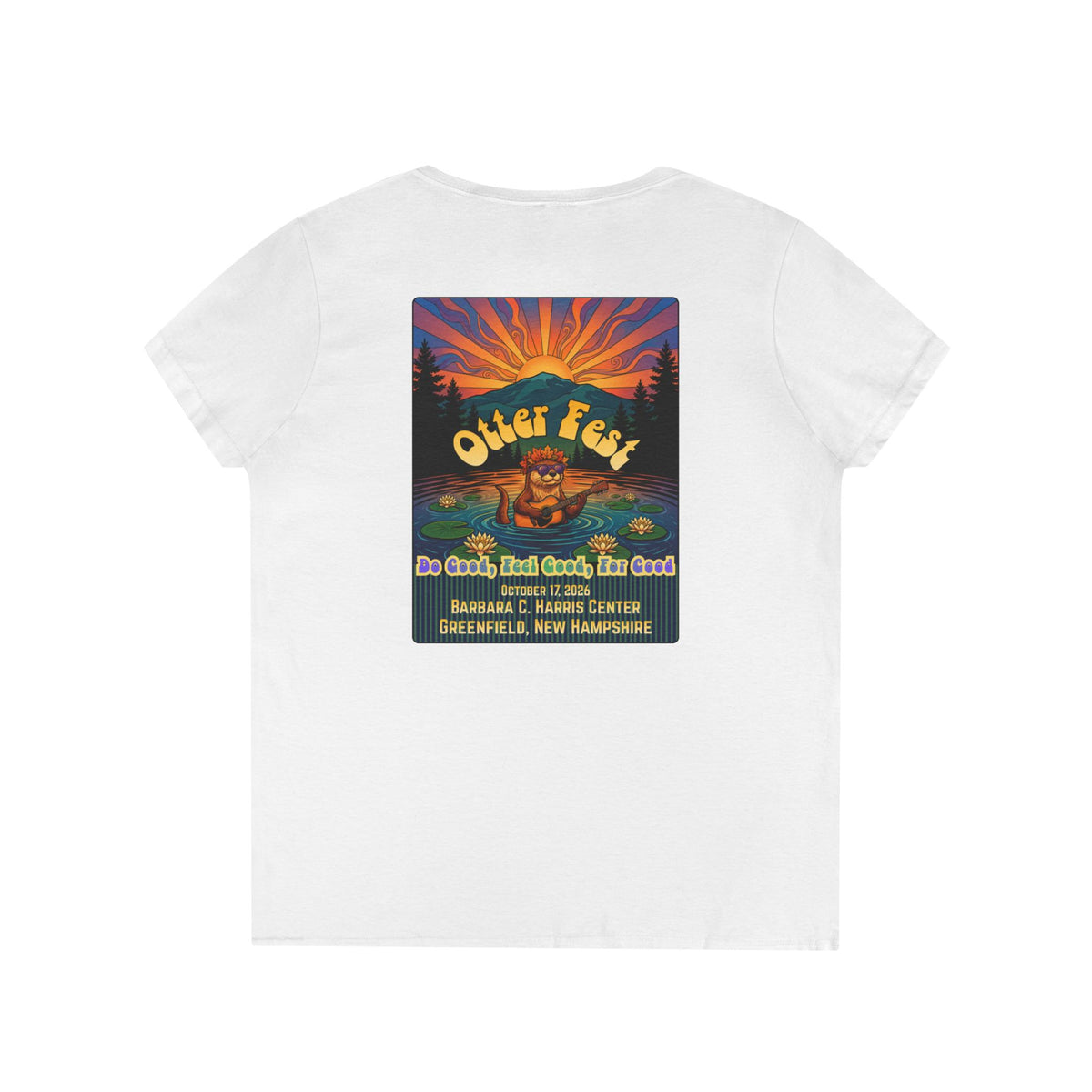 Otter Fest graphic V-Neck T-Shirt | Otter Illustration, Sunset Lake Scene