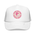 Otter Fest Pink Retro Casting Lake Stage Badge Foam Trucker Hat | Breast Cancer Awareness Month Tribute