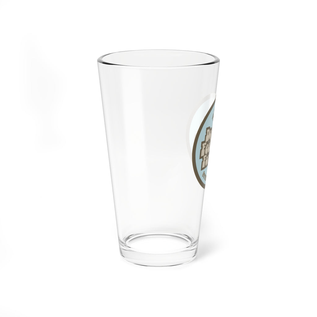 Shy Blue & Moss Do Good Feel Good For Good logo Mixing Glass, 16oz | Retro Mountain Badge