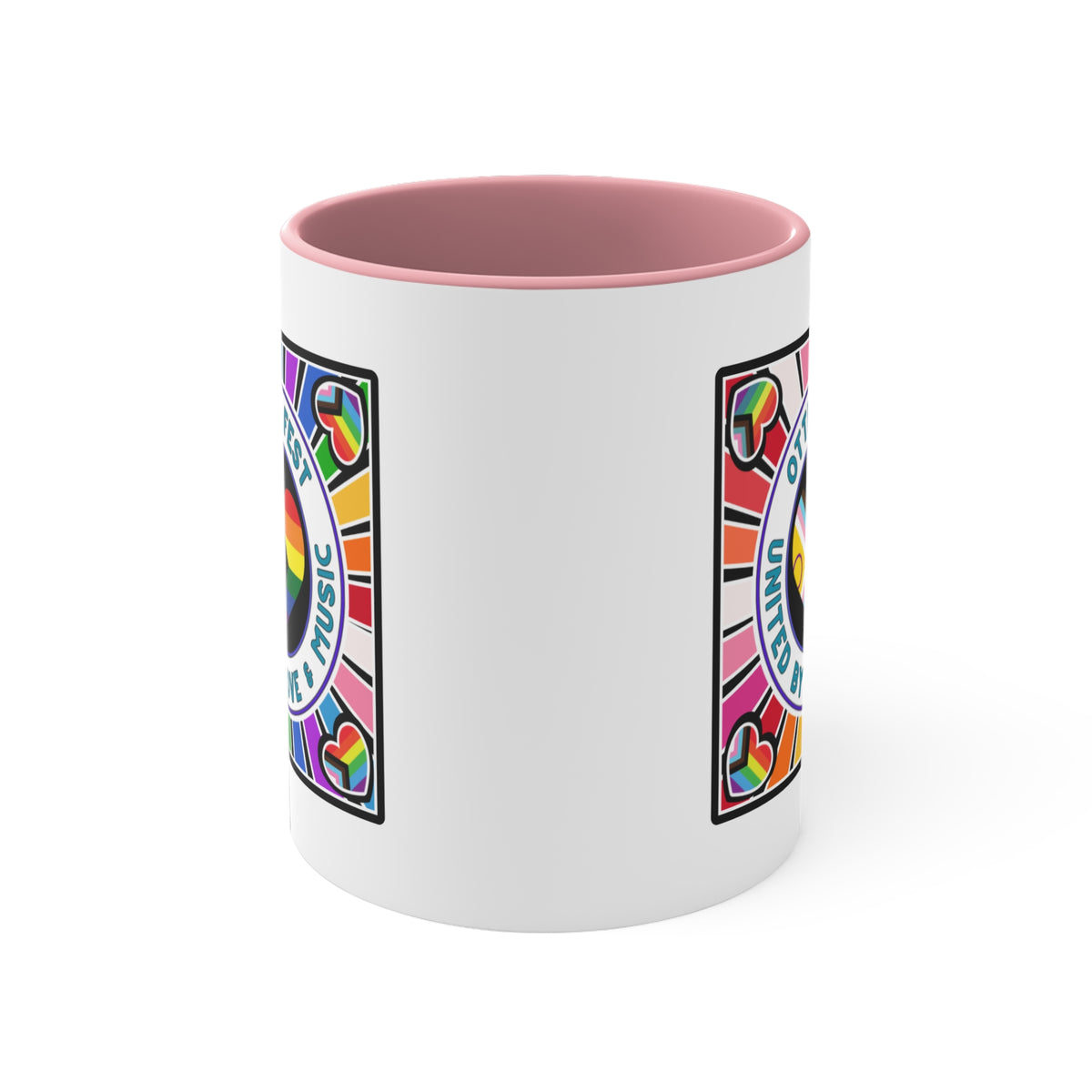 Otter Fest Pride Heart mug | United by Love & Music, Rainbow Accent Mug
