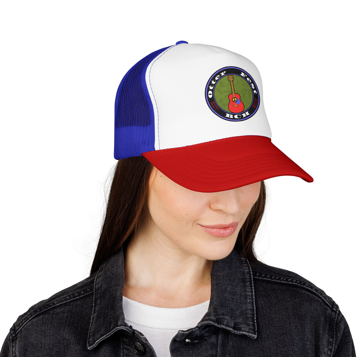 Otter Fest Retro Peace Sign/ Acoustic Guitar Patch Foam Trucker Hat |