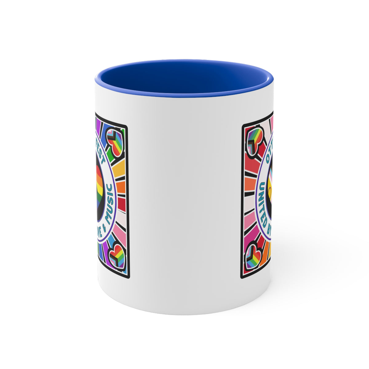 Otter Fest Pride Heart mug | United by Love & Music, Rainbow Accent Mug