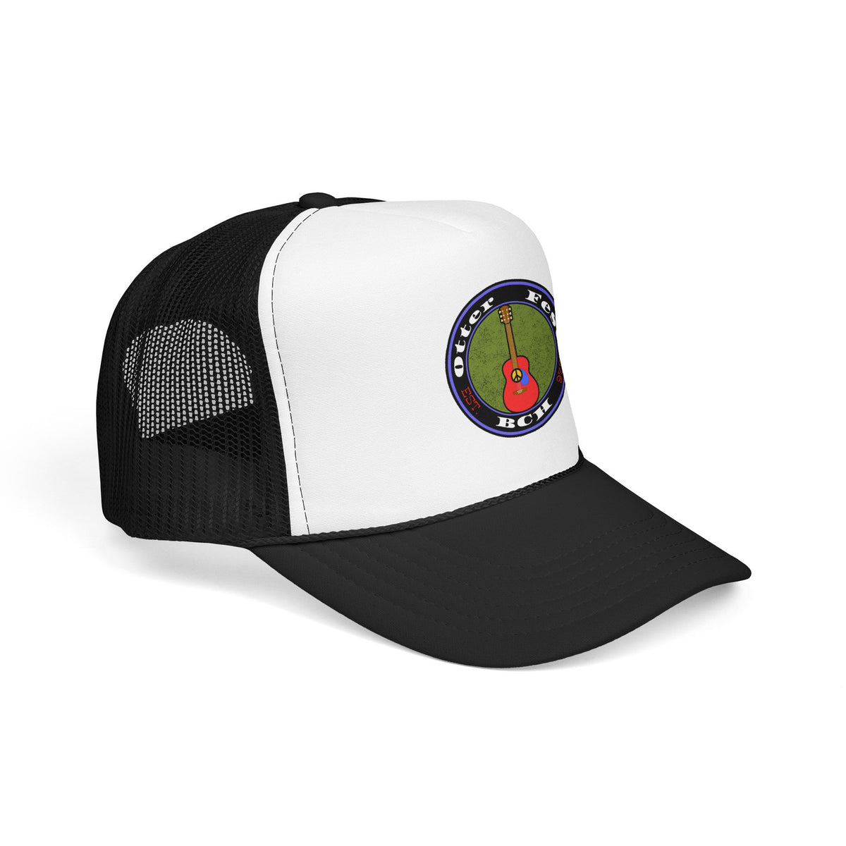Otter Fest Retro Peace Sign/ Acoustic Guitar Patch Foam Trucker Hat |