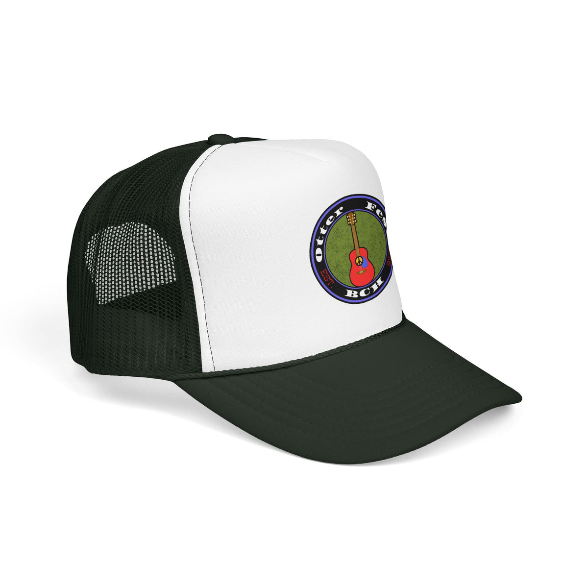 Otter Fest Retro Peace Sign/ Acoustic Guitar Patch Foam Trucker Hat |