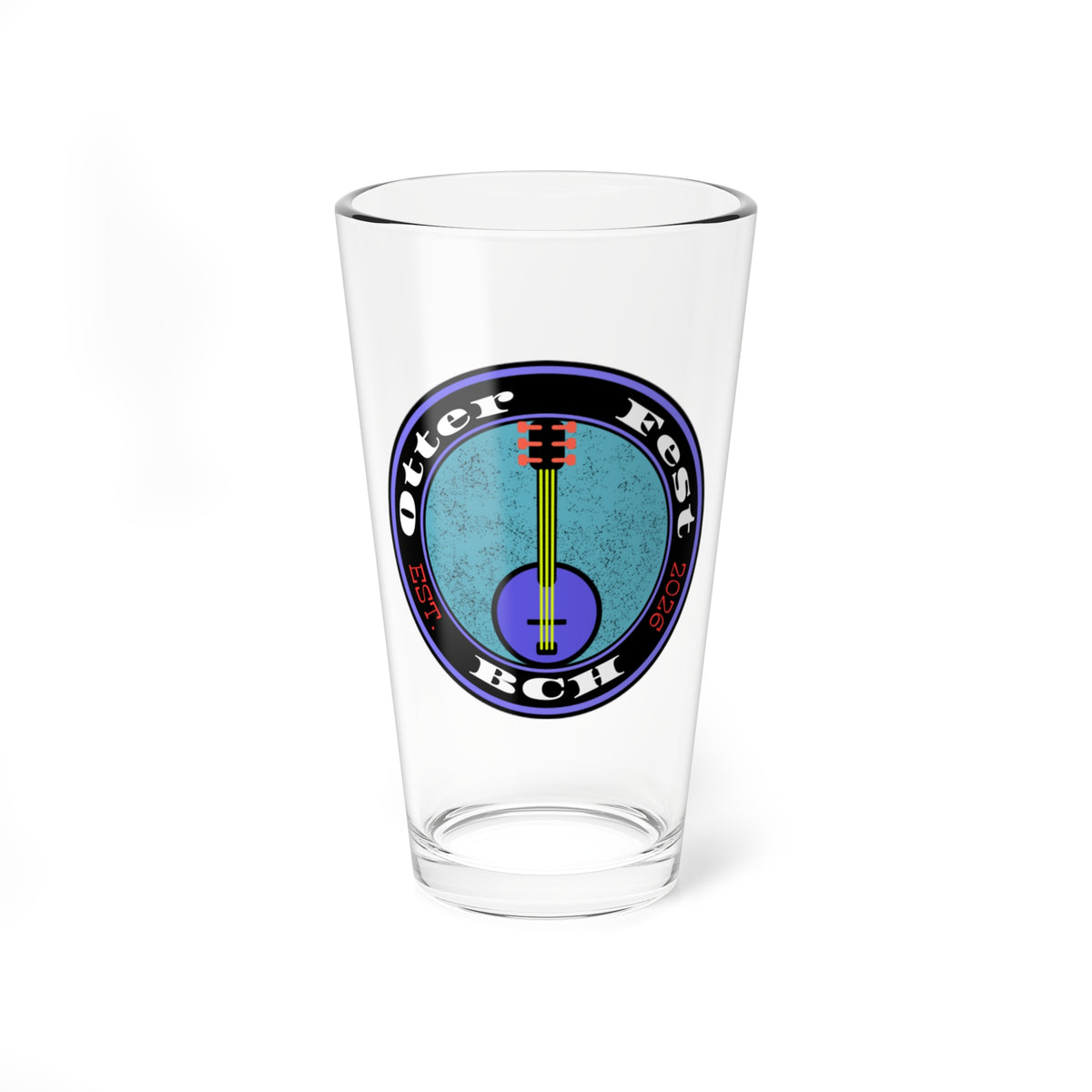 Otter Fest Retro Banjo Logo Mixing Glass | 16oz Pint Glass, Musician Cocktail Glass