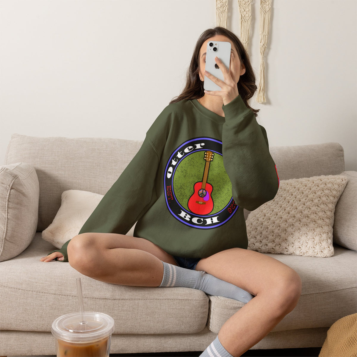 Acoustic Guitar Circle Logo Sweatshirt | Retro Folk Music Graphic