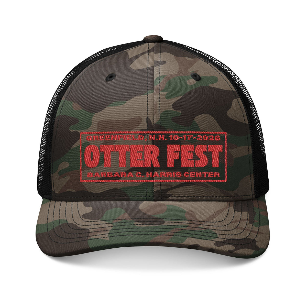 Otter Fest Red Stamp Camouflage Trucker Hat | Embroidered Mesh Cap