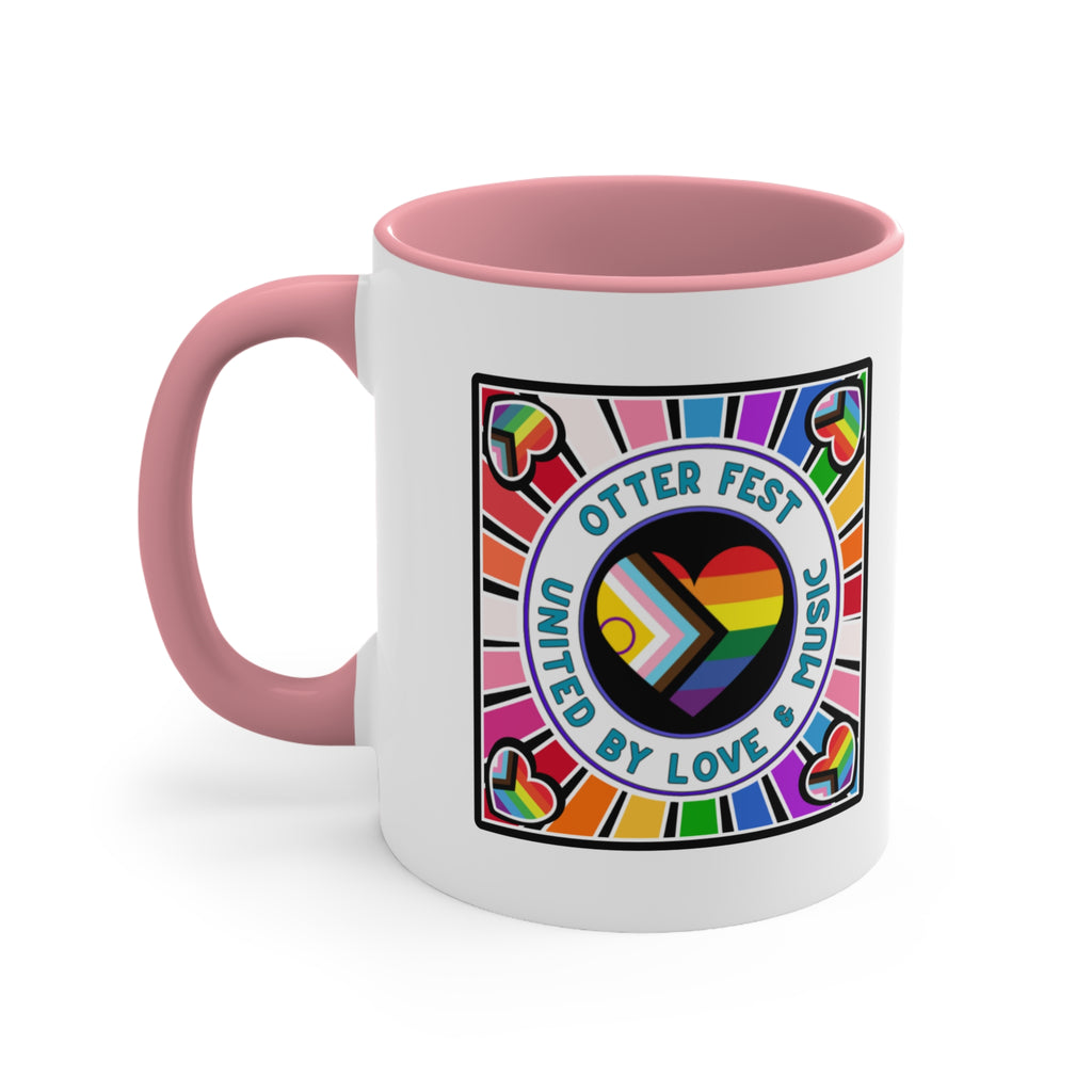 Otter Fest Pride Heart mug | United by Love & Music, Rainbow Accent Mug