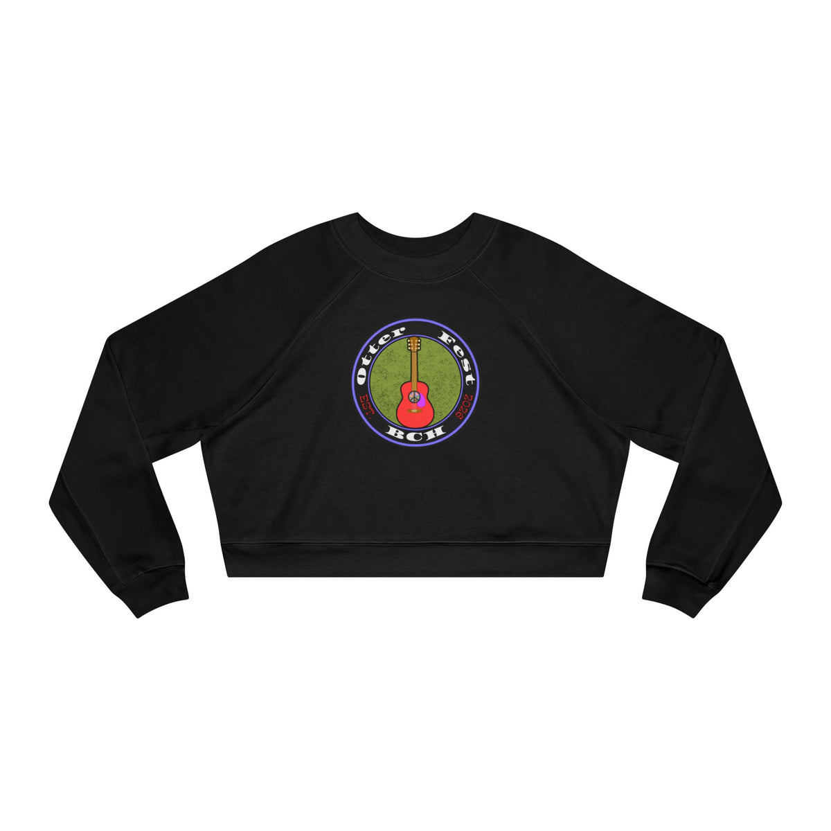 Otter Fest Acoustic Guitar Rose Patch circle design Cropped Pullover | Guitar music motif