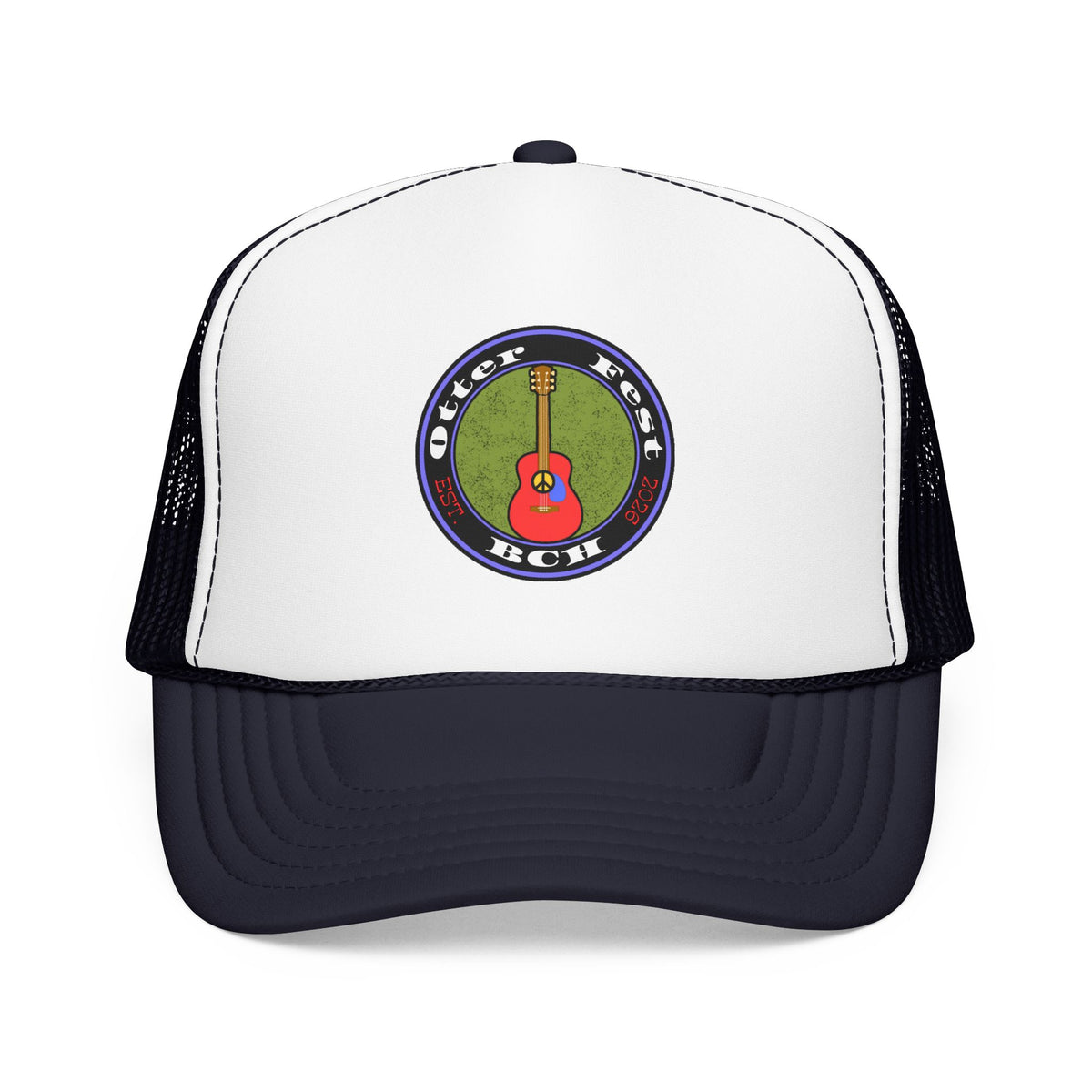 Otter Fest Retro Peace Sign/ Acoustic Guitar Patch Foam Trucker Hat |