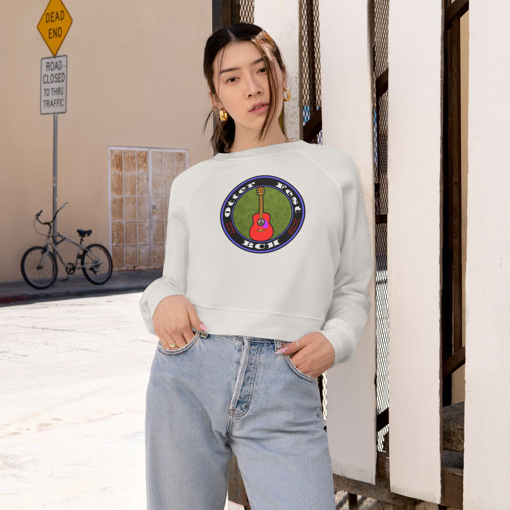 Otter Fest Acoustic Guitar Rose Patch circle design Cropped Pullover | Guitar music motif