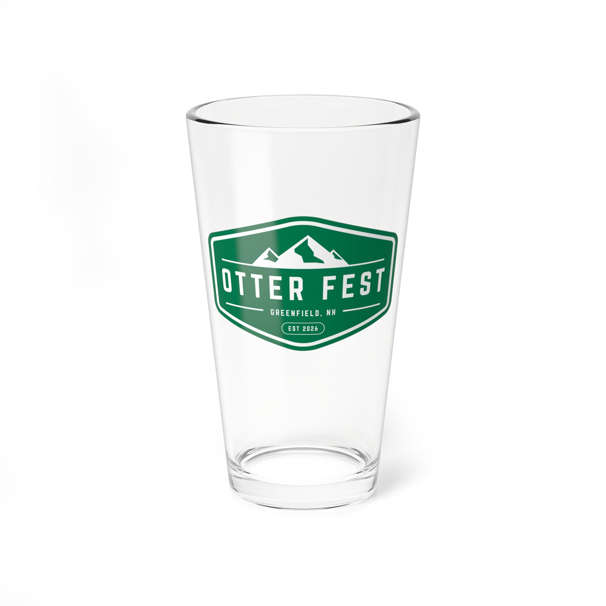 Go Green Otter Fest Green mountain badge Mixing Glass | 16oz pint glass