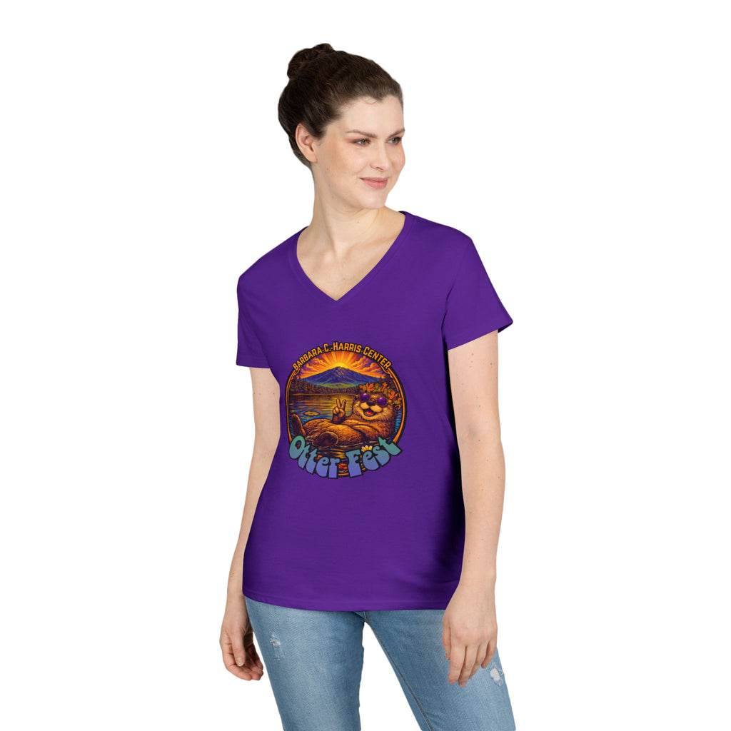 Otter Fest graphic V-Neck T-Shirt | Otter Illustration, Sunset Lake Scene