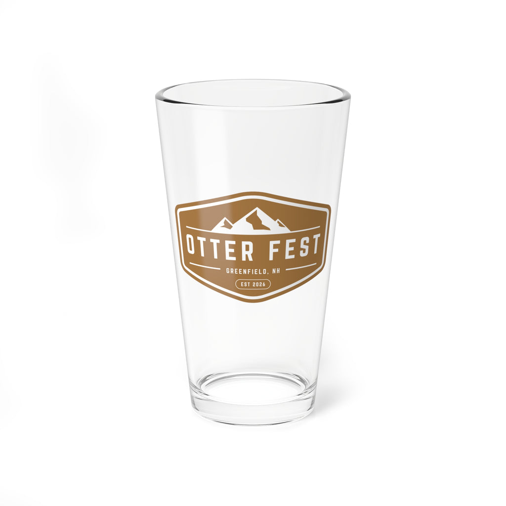 Tan Otter Fest mountain badge Mixing Glass | 16oz pint glass
