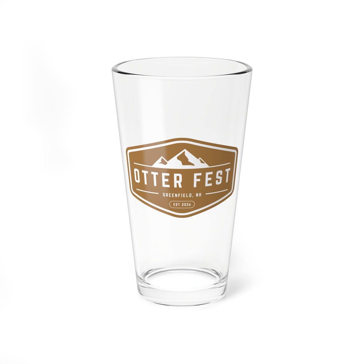 Tan Otter Fest mountain badge Mixing Glass | 16oz pint glass