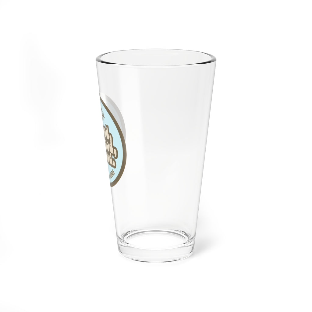 Shy Blue & Moss Do Good Feel Good For Good logo Mixing Glass, 16oz | Retro Mountain Badge