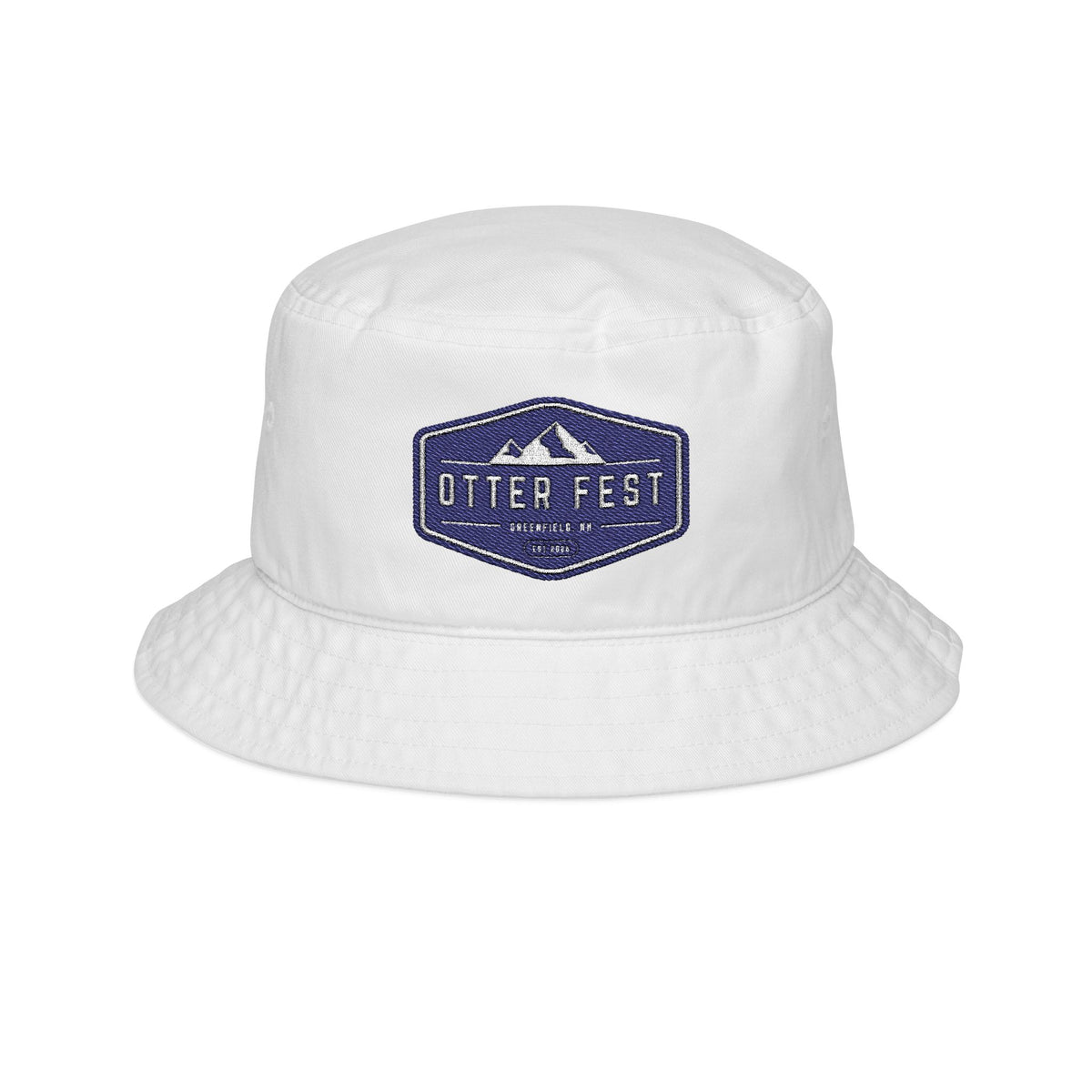 Otter Fest Navy badge Bucket Hat | embroidered mountain logo, navy or white