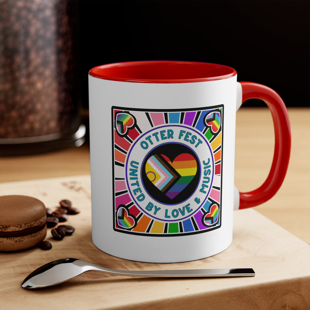 Otter Fest Pride Heart mug | United by Love & Music, Rainbow Accent Mug