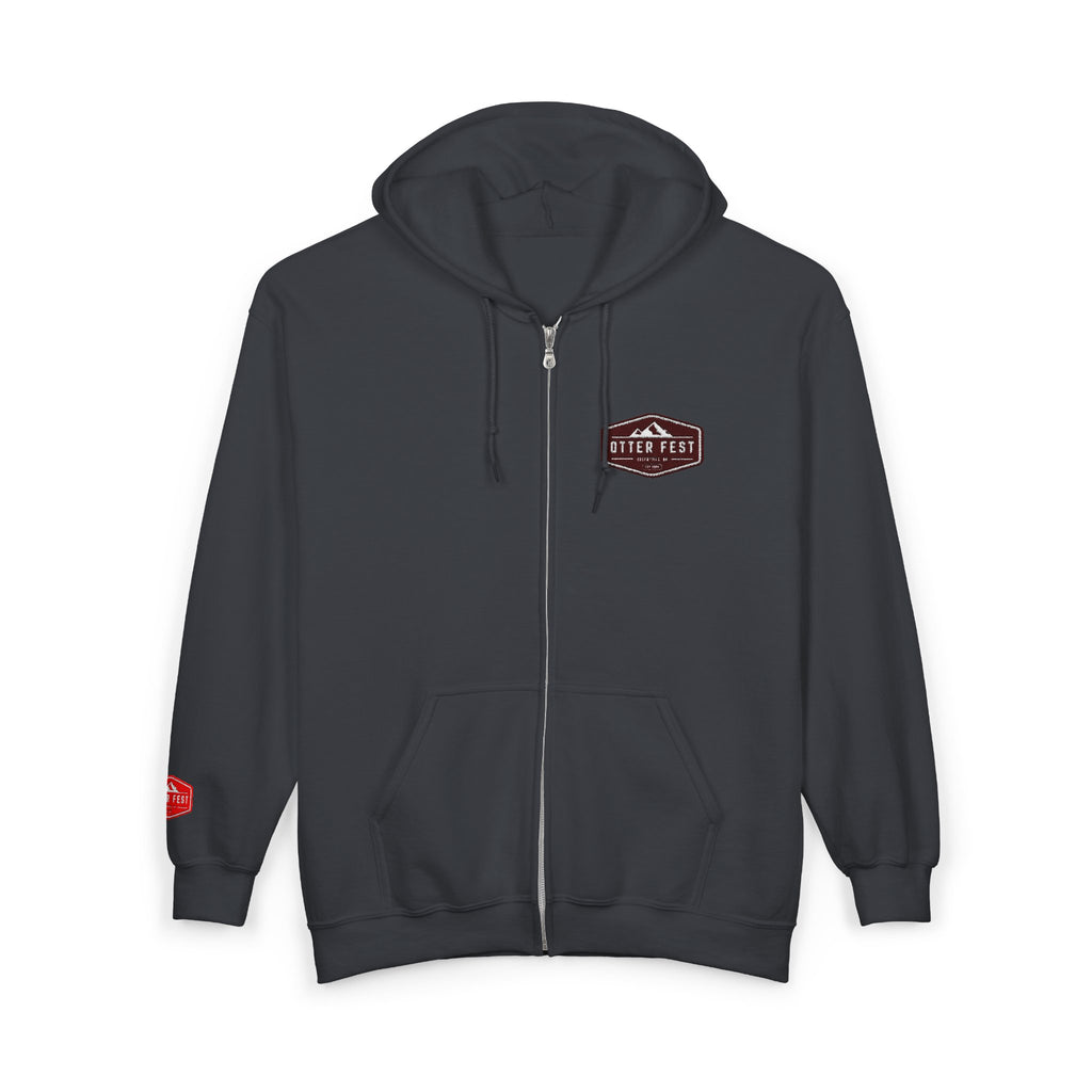 Otter Fest Shield Logo Zip Hoodie | White Full-Zip Sweatshirt