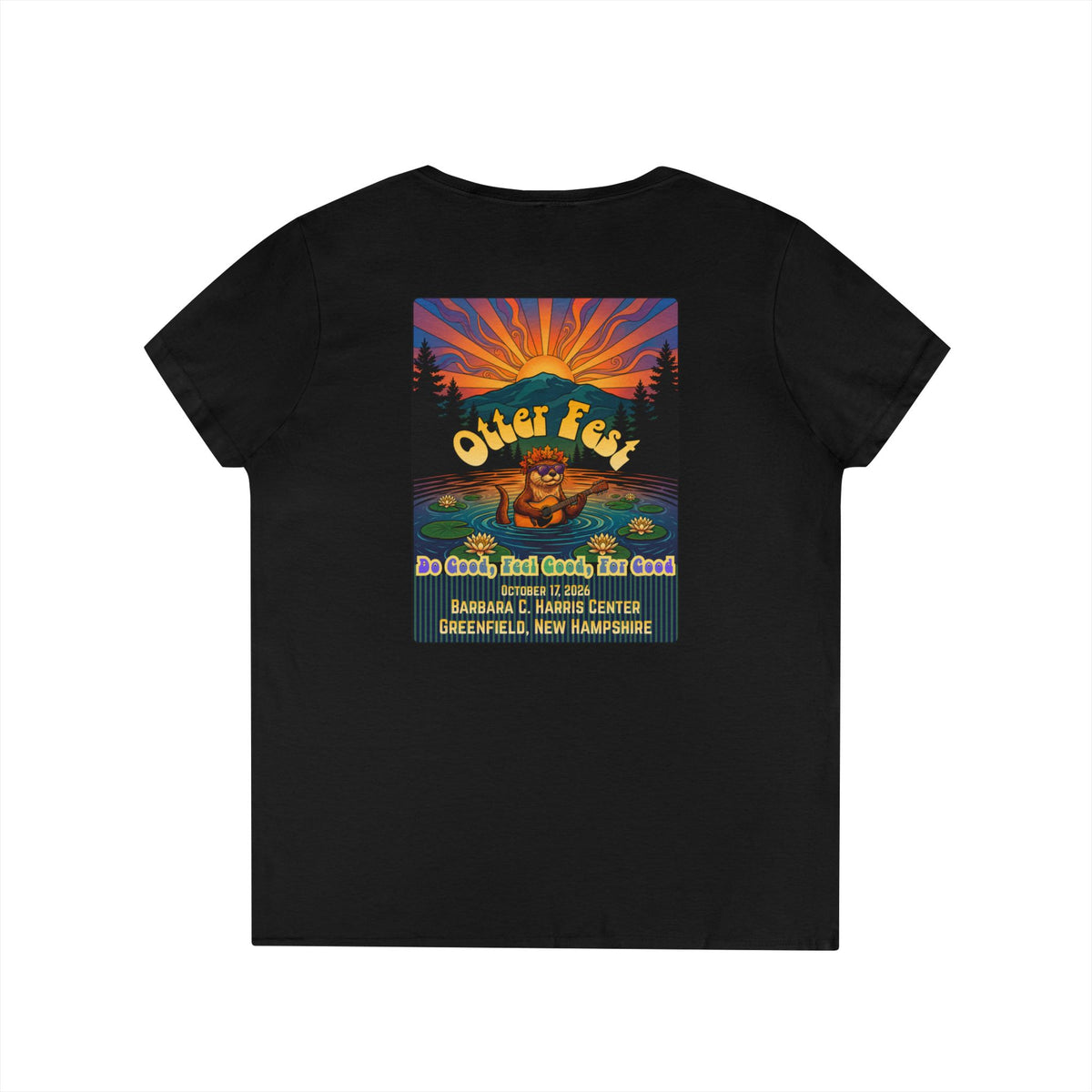 Otter Fest graphic V-Neck T-Shirt | Otter Illustration, Sunset Lake Scene