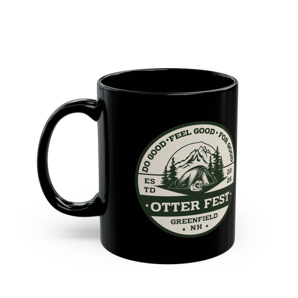 Otter Fest Badge Black Mug | 11oz 15oz, Outdoor Camping Logo